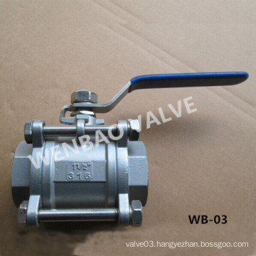 3-PC Female Threaded BSPT Cast Steel CF8 Ball Valve